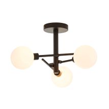 Litecraft - Supa Ceiling Light Semi Flush 3 Arm With White Glass Shades - Black