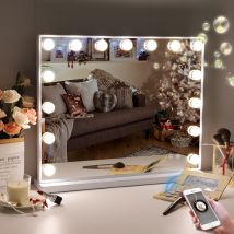 Fenchilin - Vanity Mirror With Lights And Bluetooth Speaker Makeup Mirror Lighted Hollywood Mirror With 15 Dimmable Led Bulbs Usb Charge Port, 3 Color