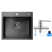 Cecipa Fregadero De Cocina 1 Seno Fregadero De Acero Inoxidable 1 Seno 50×45×18.5cm + Dispensador De Jabón Cepillado
