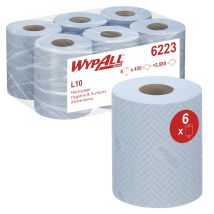 Panno In Carta Per Uso Igienico E Alimentare Wypall L10 6223 - Rotolo Azzurro A Dispensazione Centrale A 1 Velo - 6 Rotoli A Dispensazione Centrale X 