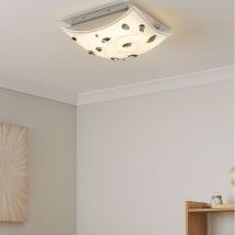 Deckenlampe Glas Kristallleuchte Wohnzimmer Quadratisch Deckenleuchte Wohnzimmerlampe, Metall Opal, 1x Led 18w 1700 Lm Warmweiß, Lxbxh 30x30x12 Cm