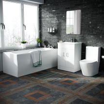 Nes Home - Basin Vanity Unit & Close Coupled Wc Toilet With Straight Edge Bath Bathroom Suite