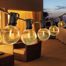 Guirnalda De Luces Exteriores Kcvv De 15 M – 25 Bombillas Led G40 De Plástico – Resistente Al Agua Ip45 Para Uso En Exteriores – Blanco Cálido 2700k