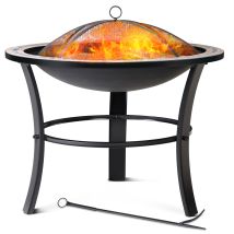 Gardebruk - Brasero De Jardin Con Mosaico Fuego Redondo 76 Cm Tapa Metal Atizador Chimenea Exterior Estufa Terraza