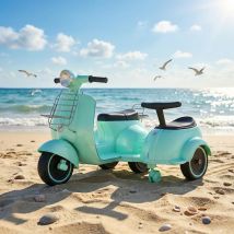 Moto Électrique Pour Enfants- Vespa Scooter Sidecar - Homemiyn - Vert Aqua- 2 Places Dès 3 Ans