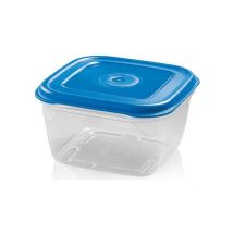 Contenedor cuadrado apilable 1,5L 16x16x9cm PP transparente con tapa azul – Giostyle