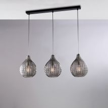 Binario In Ferro Laccato Nero E Montatura Cromo Con Cavi Elettrici Regolabili E Diffusori In Vetro Soffiato Grigio Specchiato Con Decoro Effetto 