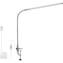 Usb-klemm-schreibtischlampe Mit Weißem Licht, Silbernem Gehäuse, Touch-dimmer Und Speicherfunktion.