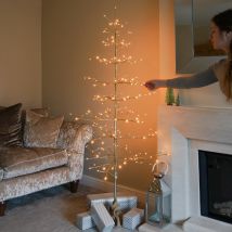 6ft Led Pre Lit Champagne Gold Christmas Twig Tree Indoor Plug In Decoration