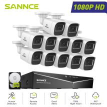 Sannce - 1080p 16ch Wired Cctv Camera System 12x 2mp Bullet Cameras, Remote Access Night Vision Security Camera System,4tb Hdd