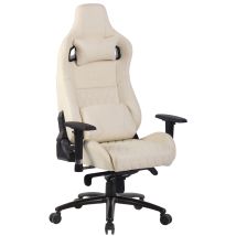 Silla De Oficina Keren De Cuero Genuino Crema