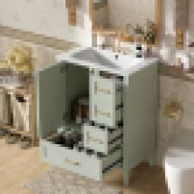 Tocador De 24.8 Pulgadas Con Lavabo De Cerámica, Mueble Independiente Moderno Con Puerta De Cierre Suave, Cajón Profundo, Cajón Poco Profundo Y Cajón 
