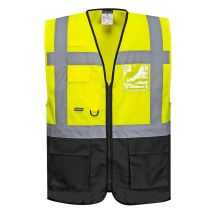 Chaleco Executive Warsaw Bicolor De Cierre Central Con Cremallera, Multibolsillos Portwest C476 Xl Amarillo / Negro