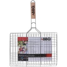 Parrilla doble con mango de madera 34 x 24 cm – Metal zincado – Ideal para asar alimentos uniformemente