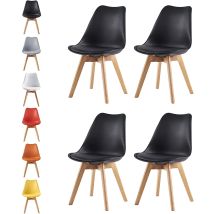 Mcc Retro Esszimmerstühle Eva, Gepolstert, Kunstleder, Design Stuhl, Küche, Lounge, 4er Set In Schwarz