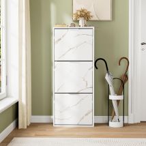 Uev Scarpiera Slim Con 3 Ante In Design Marmo, Moderna Scarpiera Salvaspazio Per Ingresso, Portascarpe In Legno Stabile Con Antiribaltamento, 50 X 23 