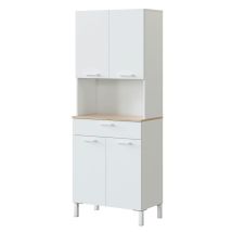 Mueble Auxiliar De Cocina Yuka Estilo Nórdico En Color Blanco Artik Y Roble Canadian Con 4 Puertas, 1 Cajón Y 1 Hueco 186x72x40 Cm