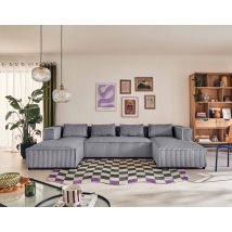 Lisa Design - Stella - Wohnlandschaft U-form - 7 Sitzplätze - Aus Grob Geripptem Samt - Grau