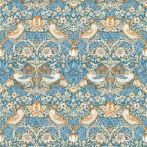 Clarke And Clarke - William Morris Design Strawberry Thief Wallpaper Denim Spice Paste The Wall