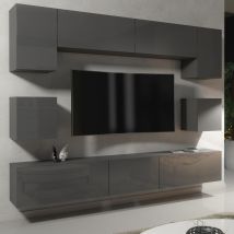 Creative Furniture - Panorama Wall Tv Unit - Dark Grey With Gloss Doors & Led - 242cm