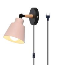 Vintage Aplique De Pared Regulables Industrial Metal Madera Iluminación De Pared Interior E27 Con Interruptor Cable De 1.8m - Rosa