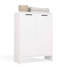 Nina - Armario De Baño Con Cesto Para La Ropa, 3 Estantes Y 2 Puertas - Blanco
