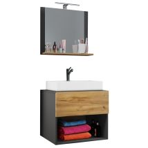 Ebuy24 - Vcm 3 Pcs Fregadero Ancho 80 Cm Set De Muebles De Baño Lavabo Lendas Ll Espejo (antracita / Roble Miel)
