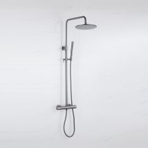 Fugaflow Eccelente Ensemble De Douche De Tête - Thermostatique - Douche De Tête 25cm - Flexible Métallique - Douchette À Main Sur Barre - Gunmetal Pvd