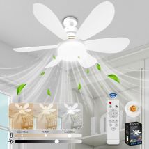 Ventilateur De Plafond Avec Lumière Et Telecommande, Led Ventilateur Dimmable Plafonnier Avec 40w E27 Lampe Intégrée, 6 Pales, 3 Vitesses, Silencieux,