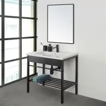 Inbagno - Mobile Bagno A Terra 60 Cm Stile Industrial Nero Opaco Con Specchio Borg