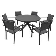 Happy Garden - Salon De Jardin Gialova En Textilène Gris 6 Places - Aluminium Anthracite