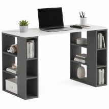 Scrivania Libreria 6 Ripiani Tavolo Porta Computer Casa Ufficio Bianco Antracite