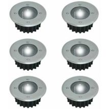 Set Mit 6 In Den Boden Eingelassenen Solar-led-strahlern – Rund – Durchmesser: 85 Mm – Außenseite Beständig Gegen Den Sockel – Vorderseite Aus 