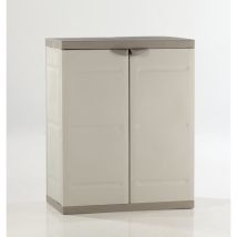Titanium Plastiken Armoire Basse 2 Portes Avec Etageres L70 X P44 X H88 Cm Beige Et Taupe Gamme Titanium Interieur/exterieur