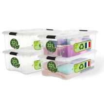 Iris Ohyama, Boite De Rangement Maison Plastique, 32l, Lot De 4, Transparent, Bsb-32