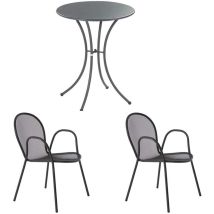 Emu - Set Tavolo Pigalle Tondo Ø 60 Cm Con 2 Poltrona Ronda Grigio Antico