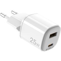 Celly USB-Ladegerät 25W – Dual-Port USB-A & USB-C PD – Kompakt, GaN-Technologie – Ideal für Smartphones, Tablets, Powerbanks
