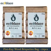 Ecoblaze Pini-kay Wood 24 Briquettes 2x10 Kg Bag For Wood Burners & Pizza Oven