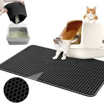 Tapis pour litière pour chat, EVA, 60 x 40 cm, imperméable, double couche, noir mat