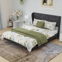 Cama Adulto De 140x200 Cm Con Cabecero Suave, Base De Láminas, De Terciopelo, Sin Colchón, Gris