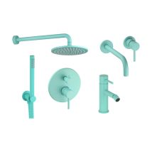 Waschtischmischer-set Für Wandmontage Bidet-und Duschset Rundes Modell Farbe Aquablau Pollini Jessy Color Kitjessycolora64