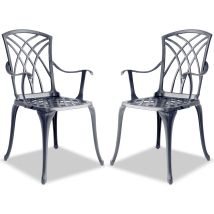Homeology Oshowa 2-large Garden & Patio Bistro Chairs With Armrests In Cast Aluminium Grey