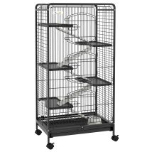Gabbia Per Piccoli Animali Con 5 Rampe, 5 Piani E Ruote 61.5x44x131cm - Pawhut