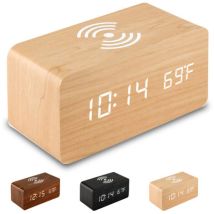 Eosnow Digitaler Wecker Mit Kabellosem Ladegerät, Led-tischtemperaturanzeige