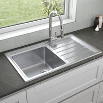 Artikitch - Stainless Steel 1 Bowl Kitchen Sink Square Inset Reversible Drainer Basket Waste