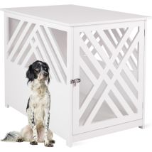 Wondermake Design Hundekäfig Aus Holz Für Zuhause Wohnung Mit Beistelltisch, Hundebox Fürs Wohnzimmer Indoor, 90x60 Cm Weiß