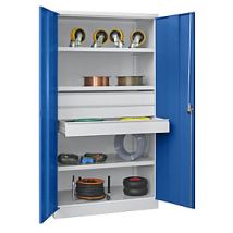 Armario para cargas pesadas – Altura 1950 mm – 3 baldas – 3 cajones – Color gris RAL 7035 – Azul RAL 5010