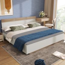 Letto Matrimoniale Sospeso In Legno Con Testiera Composta Da Giroletto E Rete A Doghe 205x164x90,5 Cm (p/l/a) In Rovere Sonoma/bianco (senza Materasso