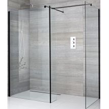 Nero - Black Corner Walk In Wet Room Shower Enclosure With 700mm & 800mm Screens Return Panel And Support Arms - No Shower Drain - Milano