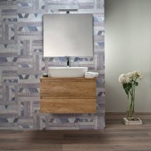 Mobile Bagno 100 Cm Sospeso Per Lavabo Da Appoggio Rovere Naturale 2 Cassetti